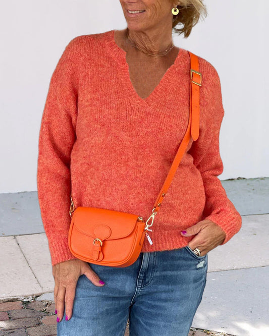 Andrea's™ | Feste Farbpullover V-Ausschnitt