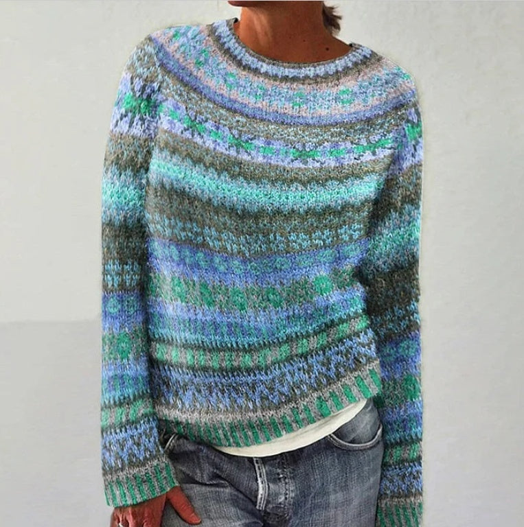 Andrea's™ | Bedruckter Pullover mit Rundhalsausschnitt Dicker