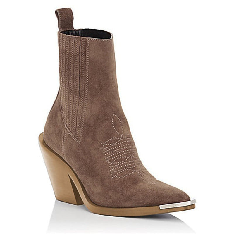 Andrea's™ | Damenstiefel mit Blockabsatz aus Wildleder und spitzer Zehenpartie