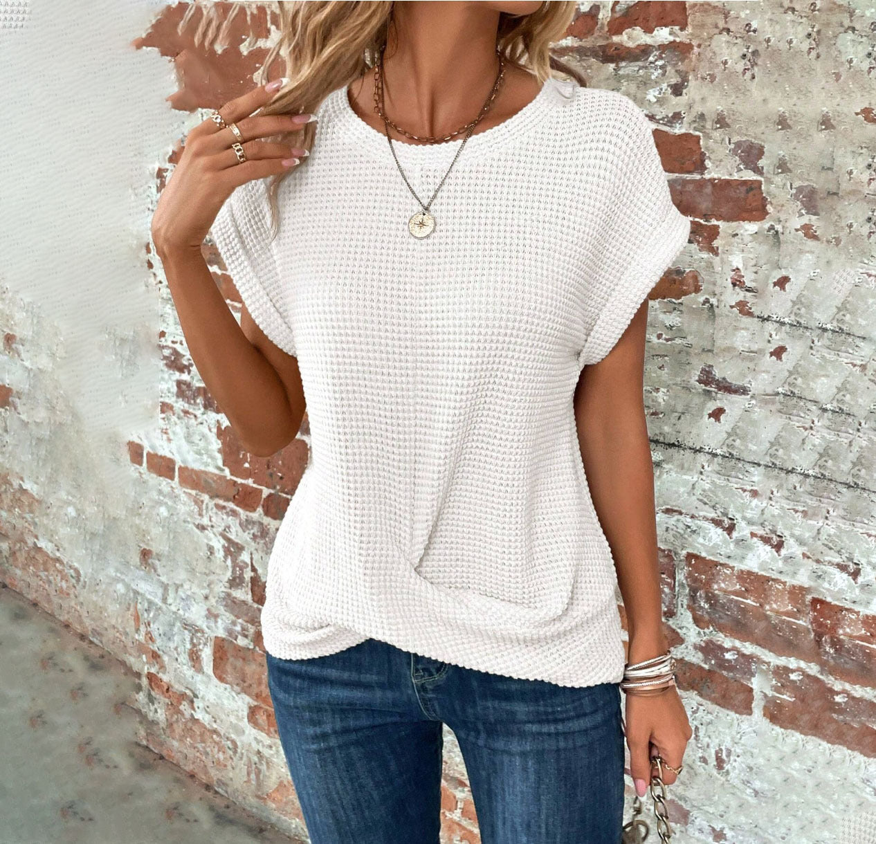 Andrea's™ | Stylisches T-Shirt mit Waffelstruktur und kurzen Ärmeln