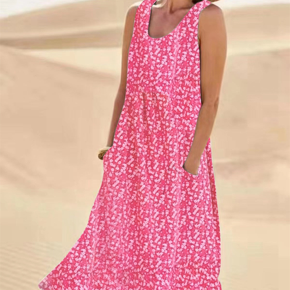 Andrea's™ | Ärmelloses Blumenkleid mit schwingendem Schnitt und Taschen