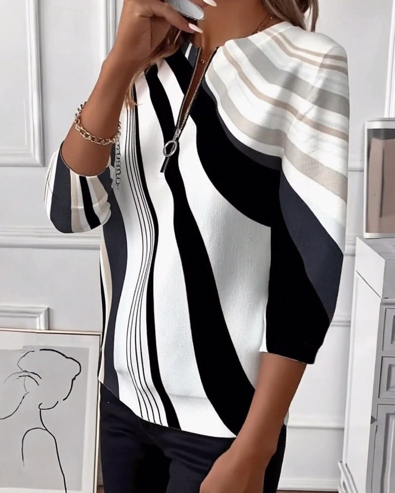 Andrea's™ | T-Shirt lässig Reißverschluss geometrischen Druck