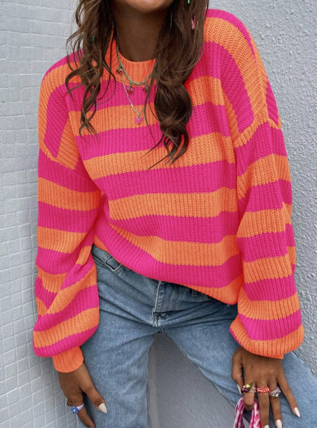 Andrea's™ | Gestreiftes Muster Drop Shoulder Pullover