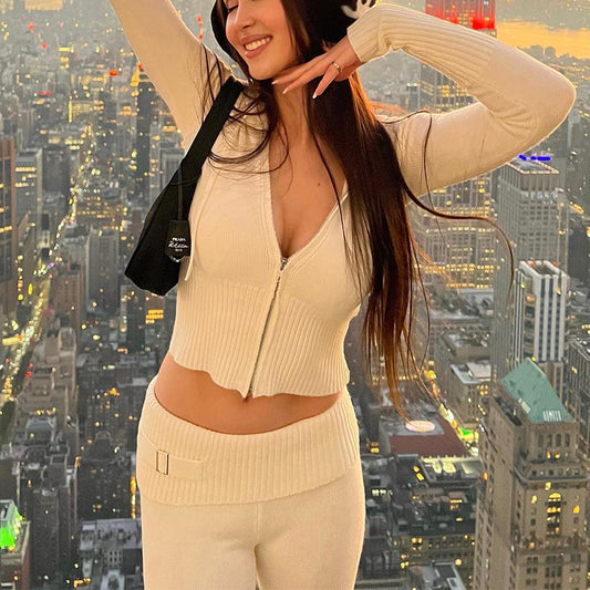 Andrea's™ | Kapuzenpullover mit langen Ärmeln und hoch taillierte lange Hose im Set