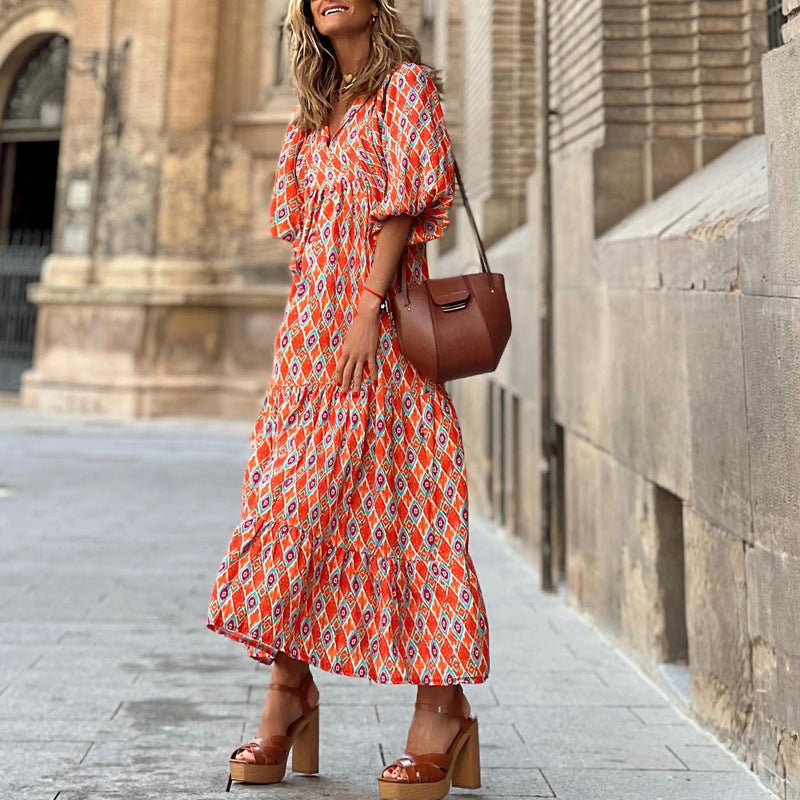 Andrea's™ | Damen Sommerkleid mit V-Ausschnitt und elegantem Print