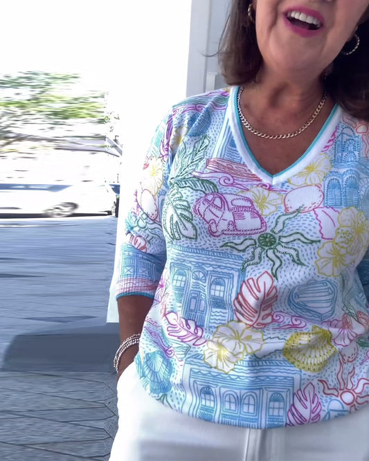 Andrea's™ | Pullover V-Ausschnitt bedruckt modisch