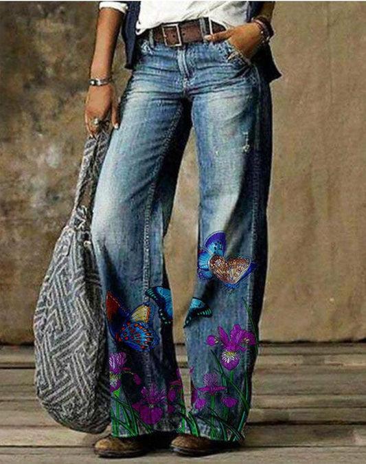 Künstlerische, blumengemusterte Hose mit weitem Bein von Andrea Serena