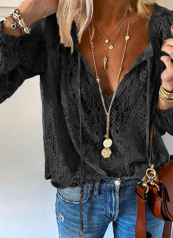 Andrea's™ | Langärmlige Bluse mit Spitzenapplikation