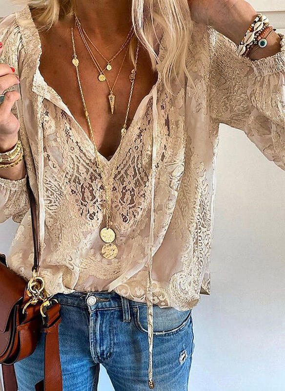 Andrea's™ | Langärmlige Bluse mit Spitzenapplikation