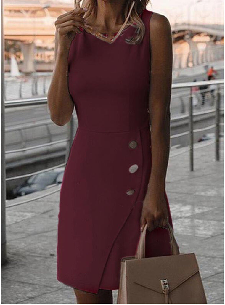 Andrea's™ | Ärmelloses Kleid mit Knopf- und Wickeldetail