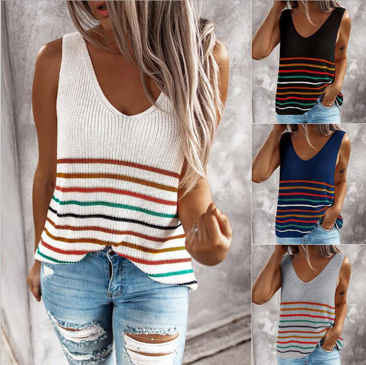 Multicolor Striped Knit Vest by Andrea Serena