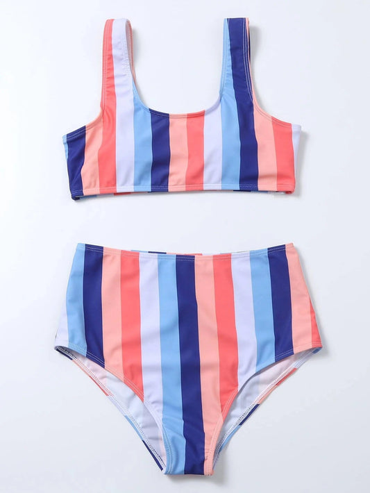 Strahlend gestreifter High-Waist-Bikini von Andrea Serena