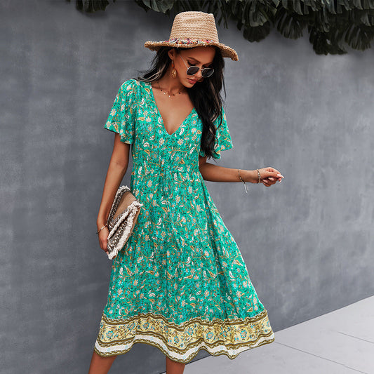 Lebhaftes Boho-Blumenkleid von Andrea Serena