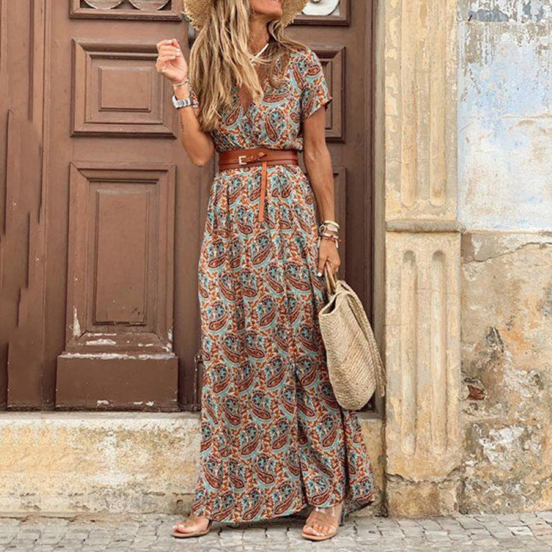 Andrea's™ | Maxikleid im Boho-Stil mit V-Ausschnitt und Gürtel