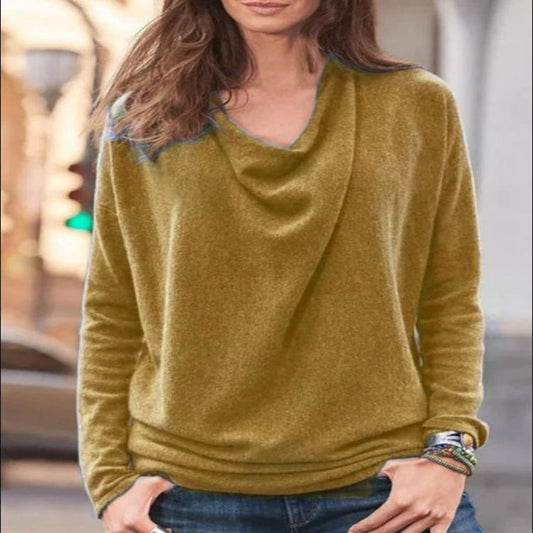 Damen Langarmshirt mit Drapiertem V-Ausschnitt