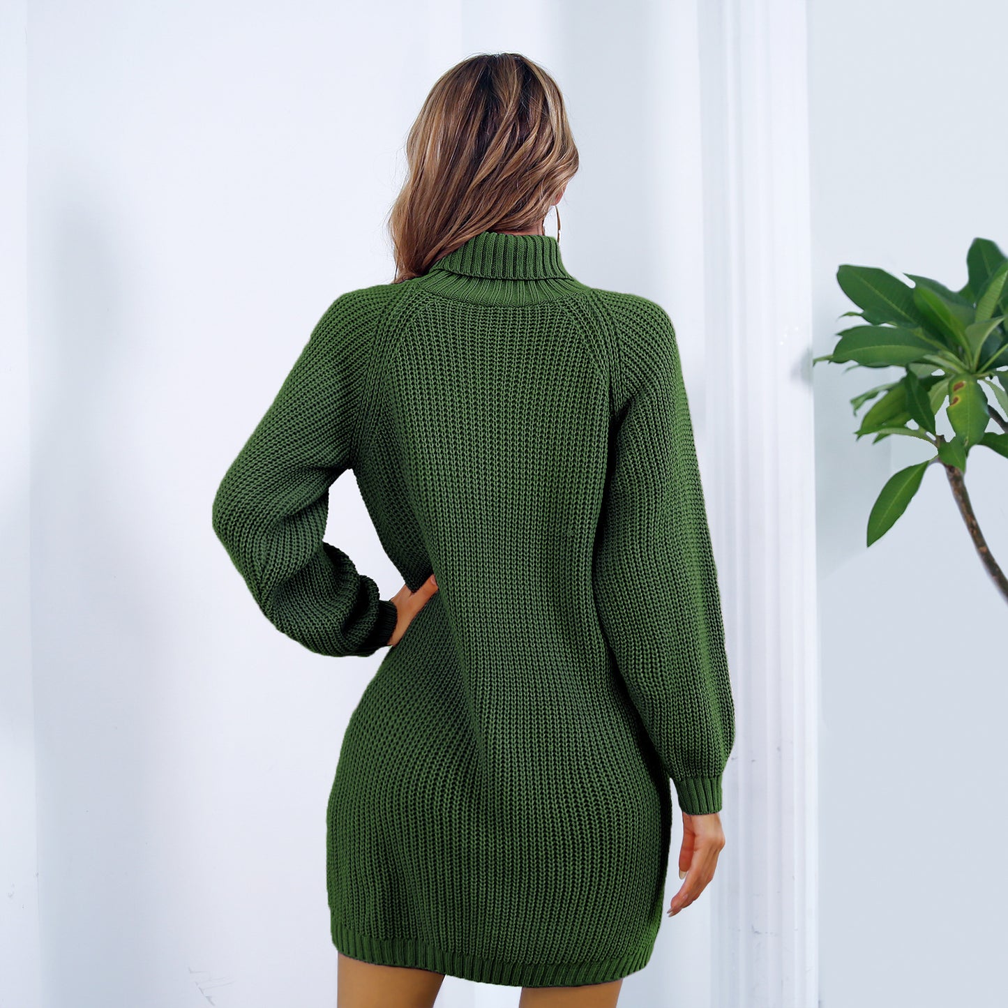 Andrea's™ | Langes Strickkleid mit Rollkragen und Knopfdesign