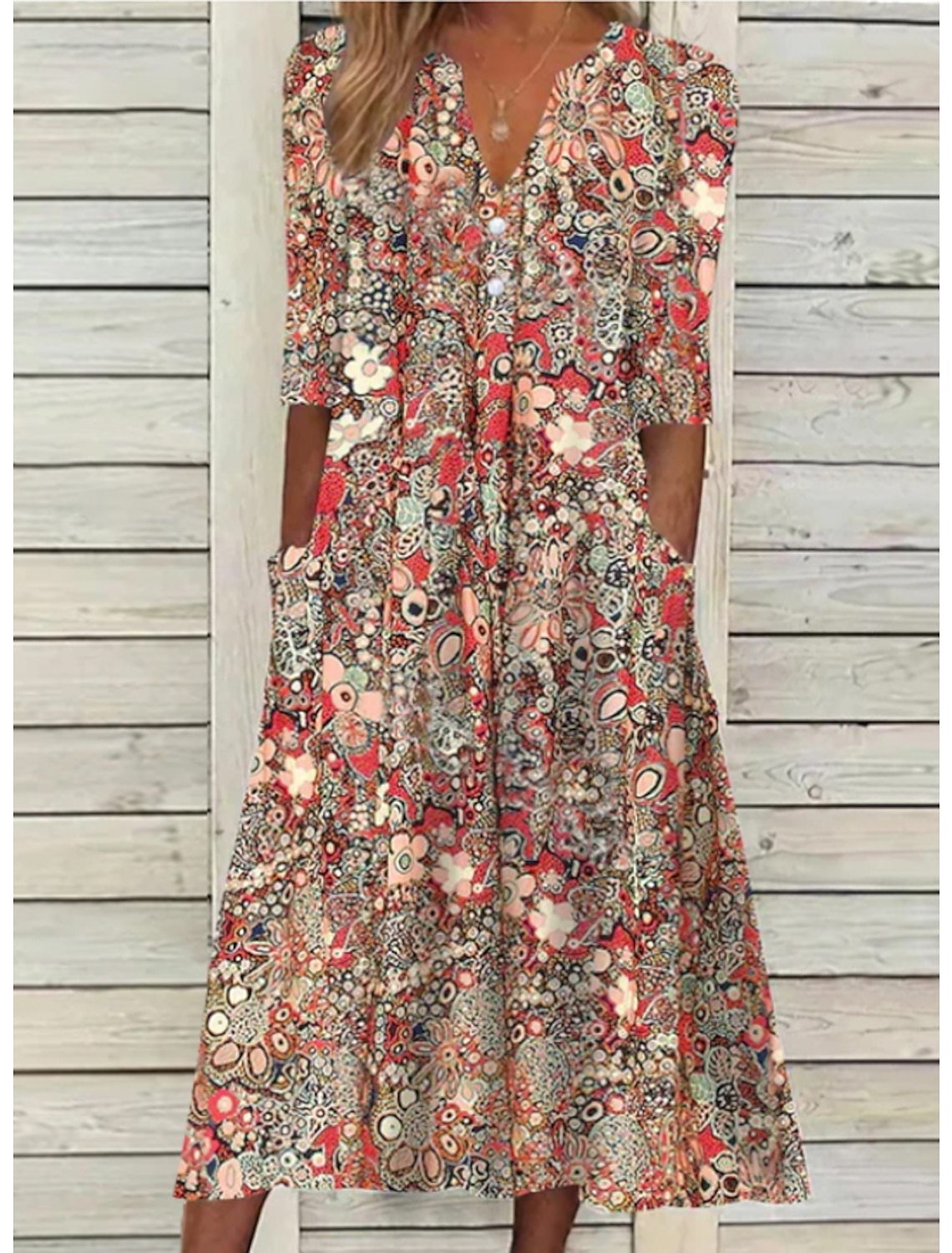 Andrea's™ | Lebhaftes Sommer-Midikleid mit Seitentaschen