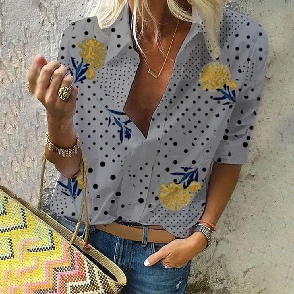 Elegantes Andrea Serena Top mit Blumenmuster und V-Ausschnitt