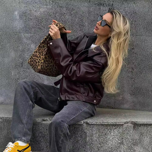 Andrea's™ | Lässiger Ledermantel mit langen Ärmeln