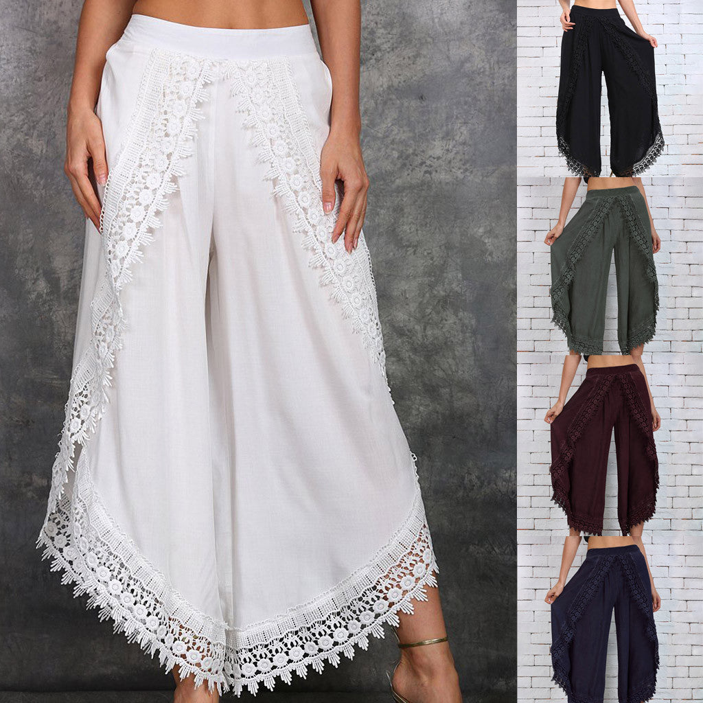 Elegant Wide-Leg Lace Pants by Andrea Serena