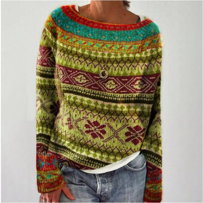 Andrea's™ | Klassischer Fair-Isle-Pullover mit mehrreihiger Musterrundpasse
