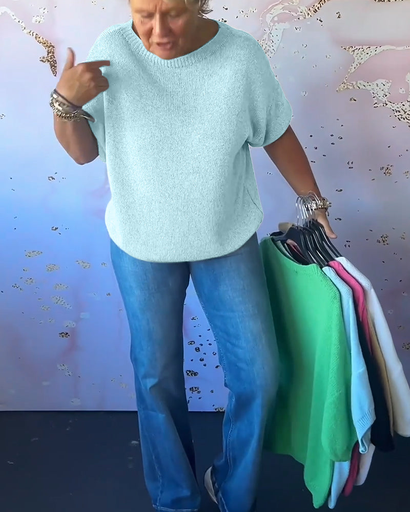 Andrea's™ | Lässiger, lockerer pullover mit rundhalsausschnitt und unifarbe