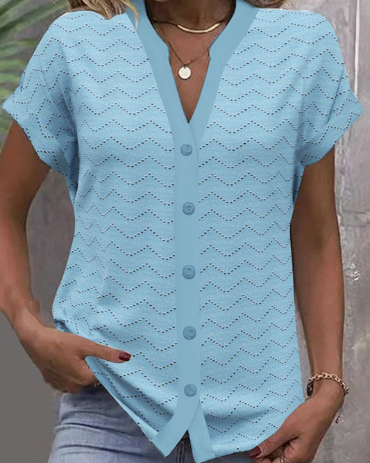 Andrea's™ | T-Shirt V-Ausschnitt Hohl Kurzarm