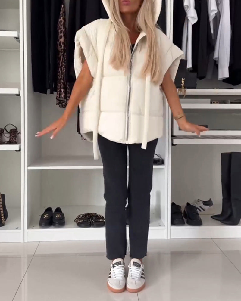 Andrea's™ | Gefütterte Jacken mit Kapuze, einfarbig, Reißverschluss und kurzen Ärmeln