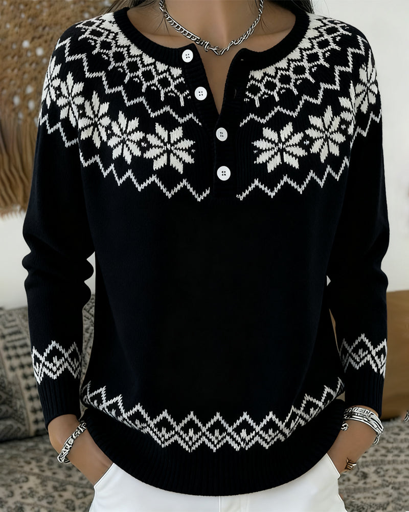 Andrea's™ | Pullover Schneeflocke Jacquard halboffen