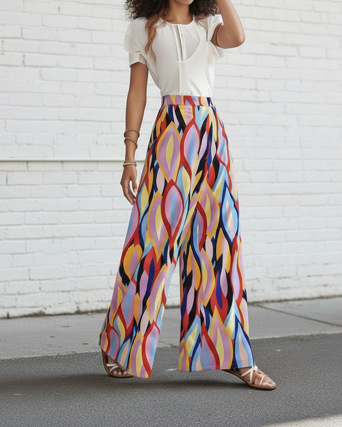 Andrea Serena Bootcut-Hose mit lebhaftem Print