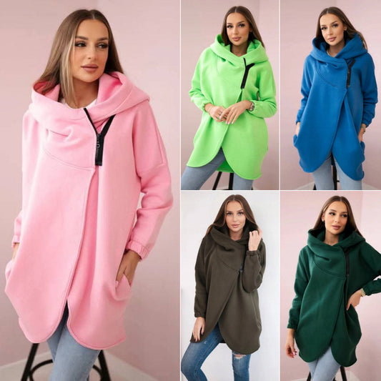 Andrea's™ | Damen-Hoodie-Mantel in Übergröße, einfarbig