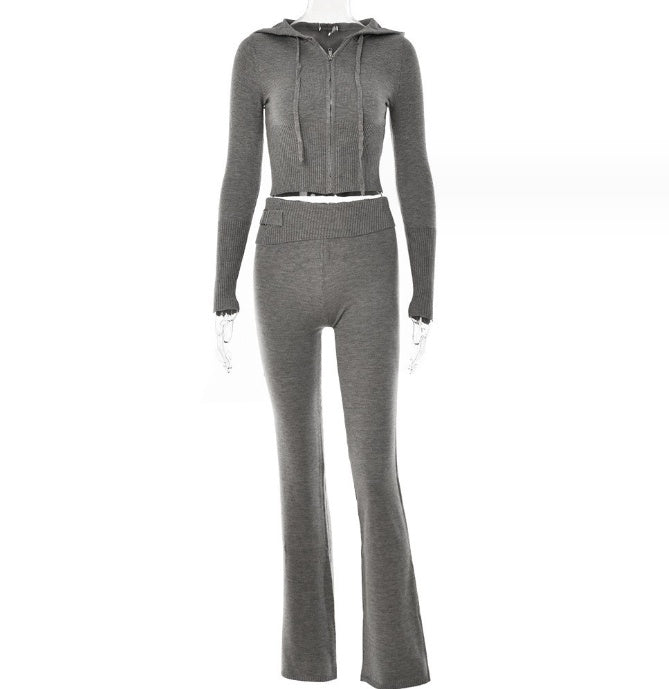 Andrea's™ | Kapuzenpullover mit langen Ärmeln und hoch taillierte lange Hose im Set