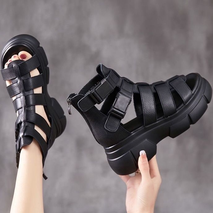 Andrea's™ | Retro-Plateausandalen aus Leder mit Durchbrüchen