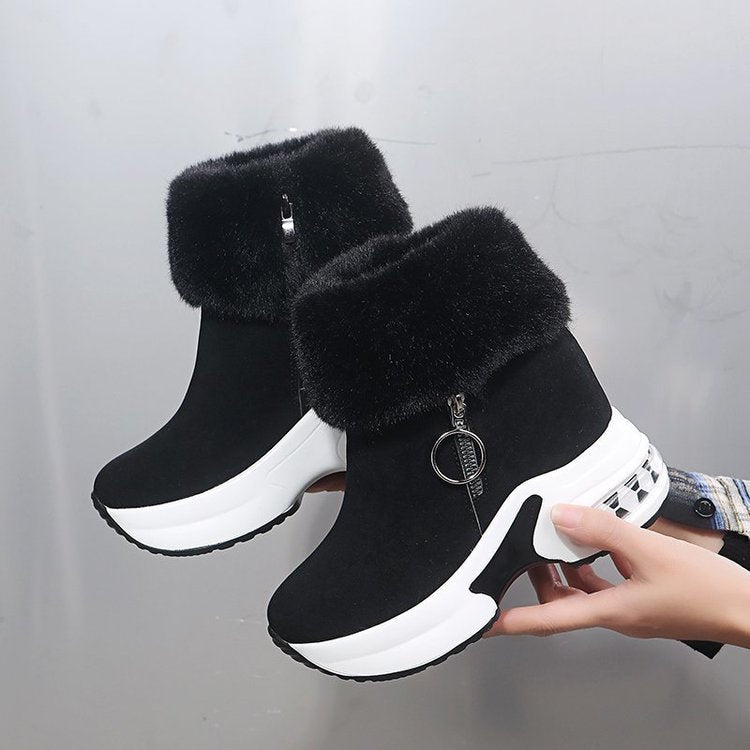 Andrea's™ | Plateau-Stiefeletten mit Kunstfell und Reißverschluss-Detail