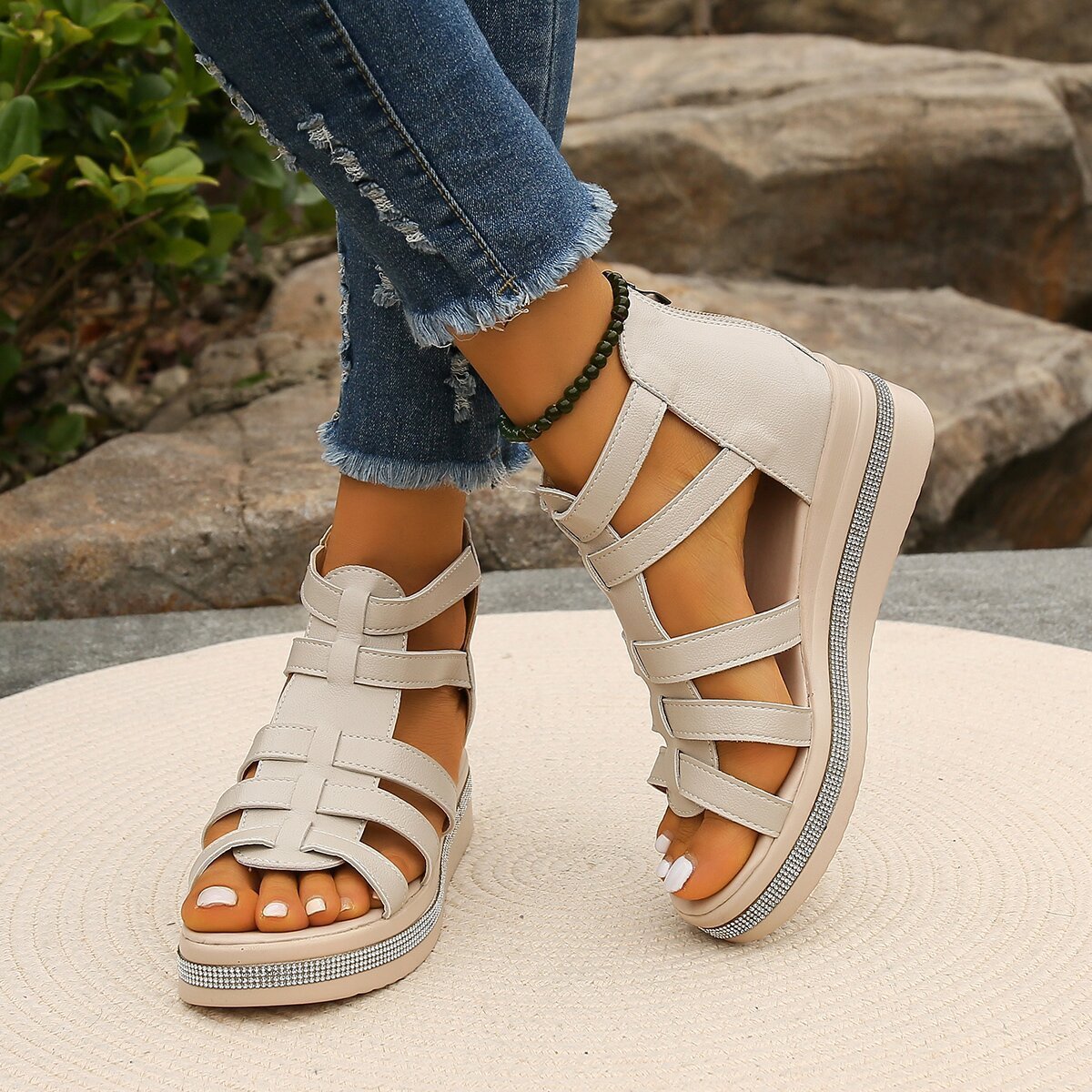 Andrea's™ | Sommerliche Damen-Keilabsatzsandalen mit Strasssteinchen