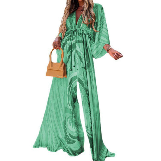 Strahlendes Maxikleid mit V-Ausschnitt und Schnürung von Andrea Serena