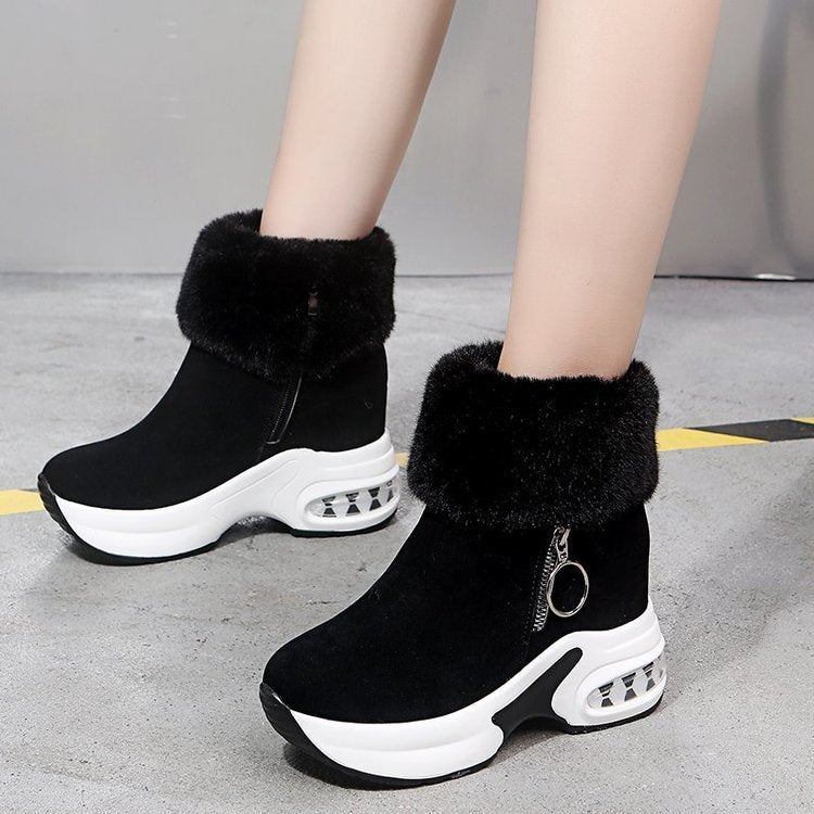 Andrea's™ | Plateau-Stiefeletten mit Kunstfell und Reißverschluss-Detail
