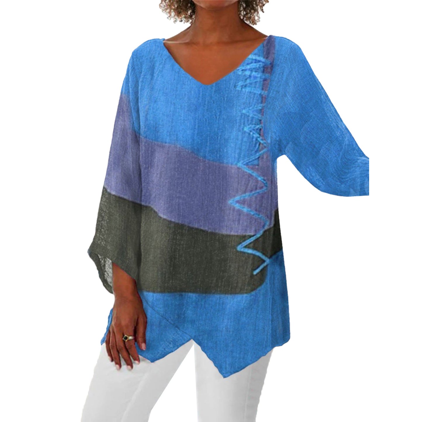 Andrea's™ | Damen Retro-Top mit Kunstdruck und langen Ärmeln