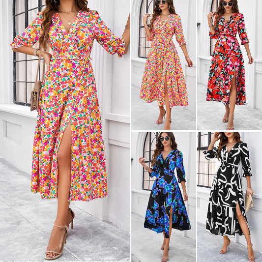 Elegantes Andrea Serena Urlaubs-Midikleid mit Blumenmuster