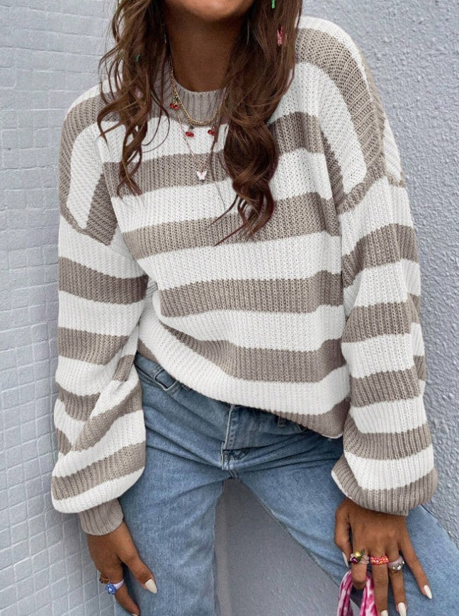 Andrea's™ | Gestreiftes Muster Drop Shoulder Pullover