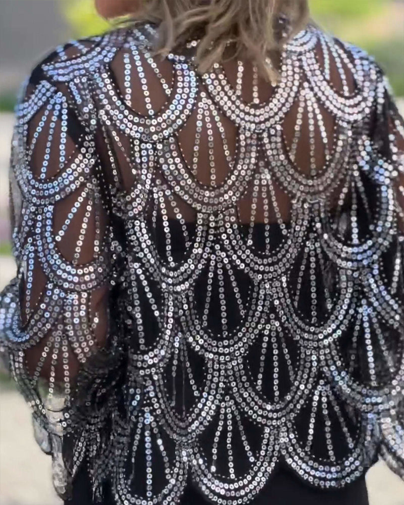 Andrea's™ | Eleganter Mantel mit Pailletten und gewelltem Rand