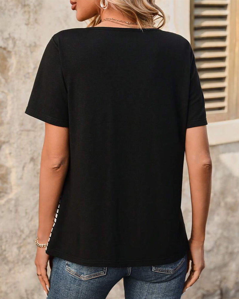 Andrea's™ | T-Shirt Casual Gestreift Kontrastfarbe