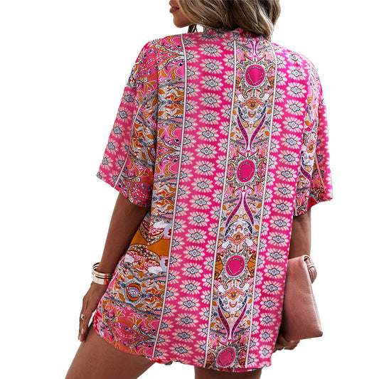 Boho-Blumenmuster Andrea Serena Freizeit-Shorts-Set
