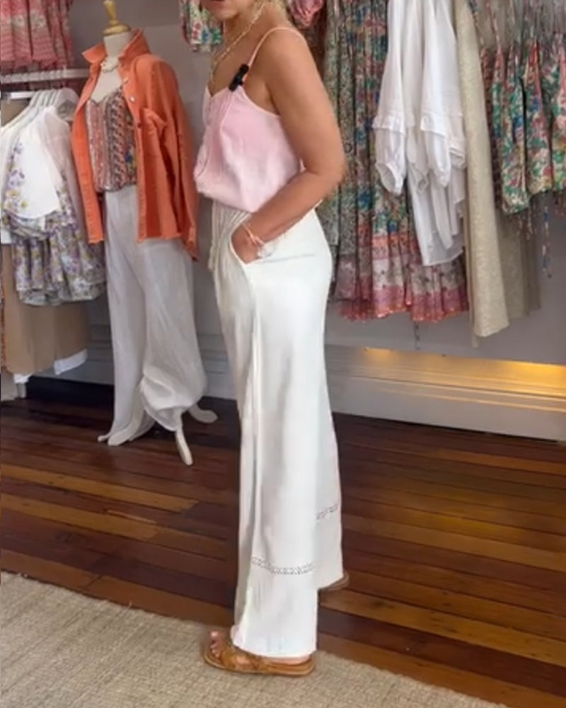 Andrea's™ | Einfarbige, bequeme Hose mit weitem Bein und Taschen