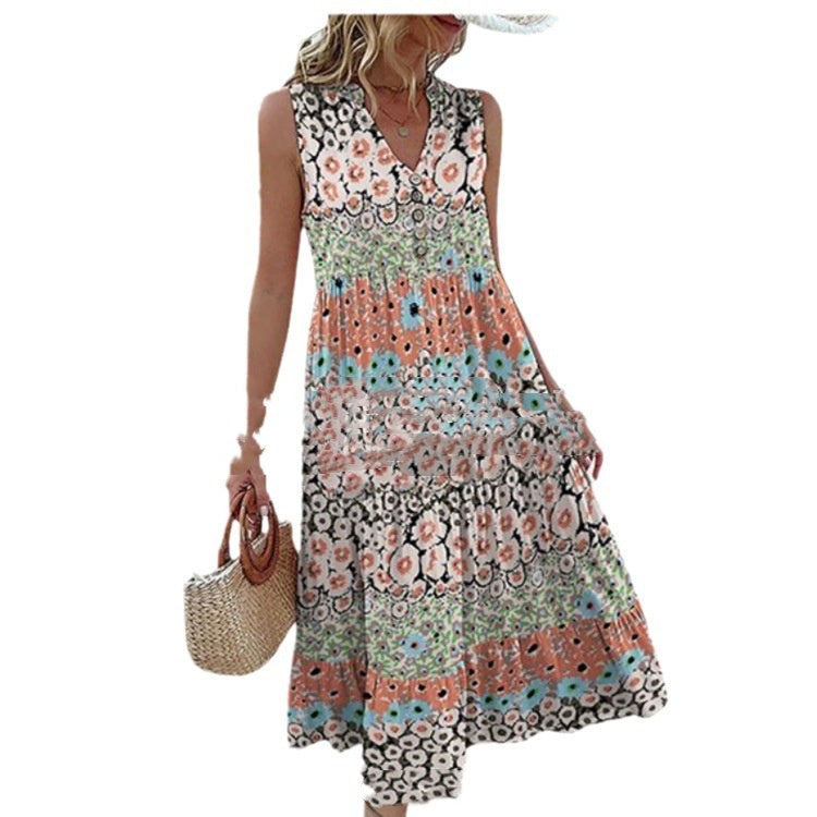 Andrea's™ | Lässiges Maxikleid mit Blumenmuster und V-Ausschnitt