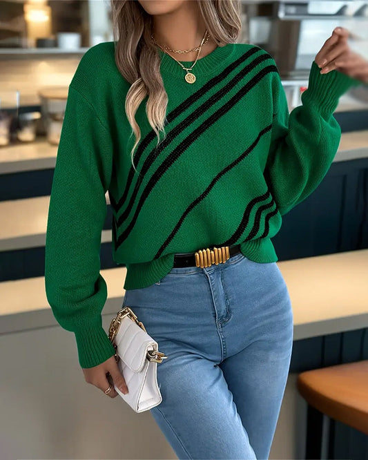 Andrea's™ | Pullover Diagonal Gestreift Rundhals