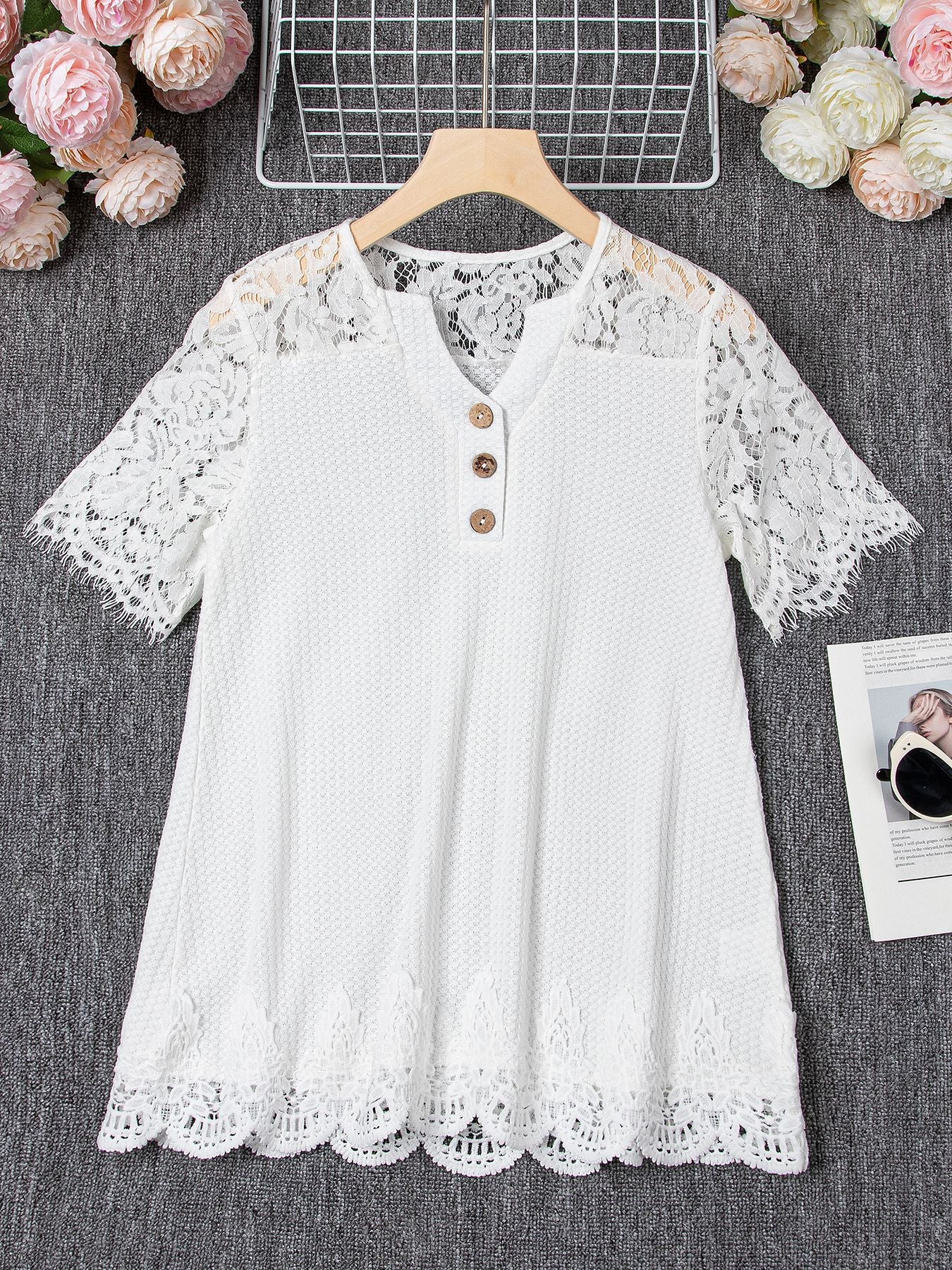 Andrea's™ | Stitching Lace Kurzarm-T-Shirt