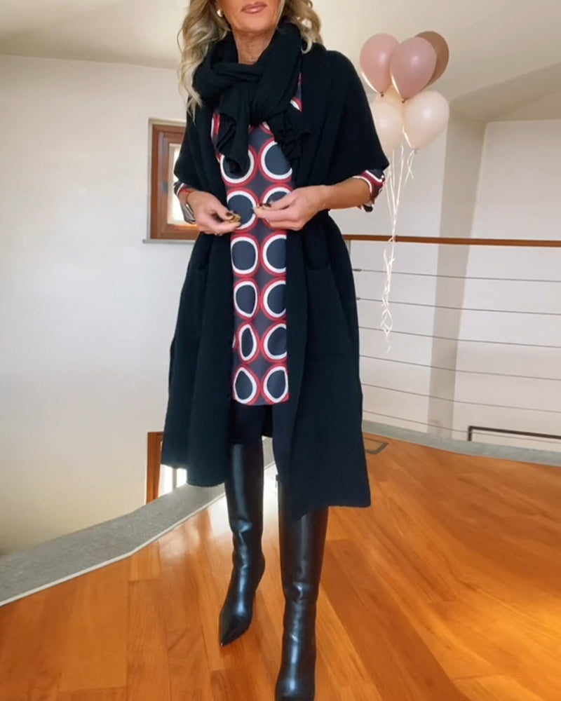 Andrea's™ | Lässiger, einfarbiger cardigan mit halblangen ärmeln und tasche