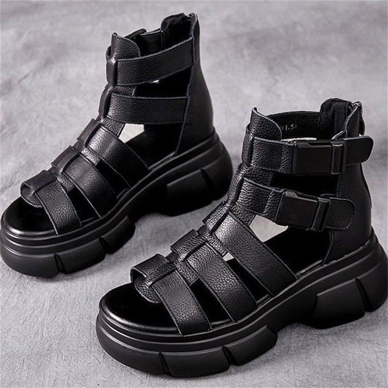 Andrea's™ | Retro-Plateausandalen aus Leder mit Durchbrüchen