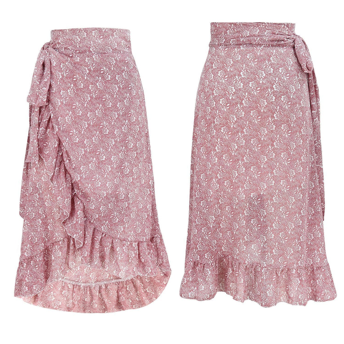 Andrea's™ | Taillenhoher, floraler Chiffon-Wickelrock mit Rüsche und Seitenschlitz